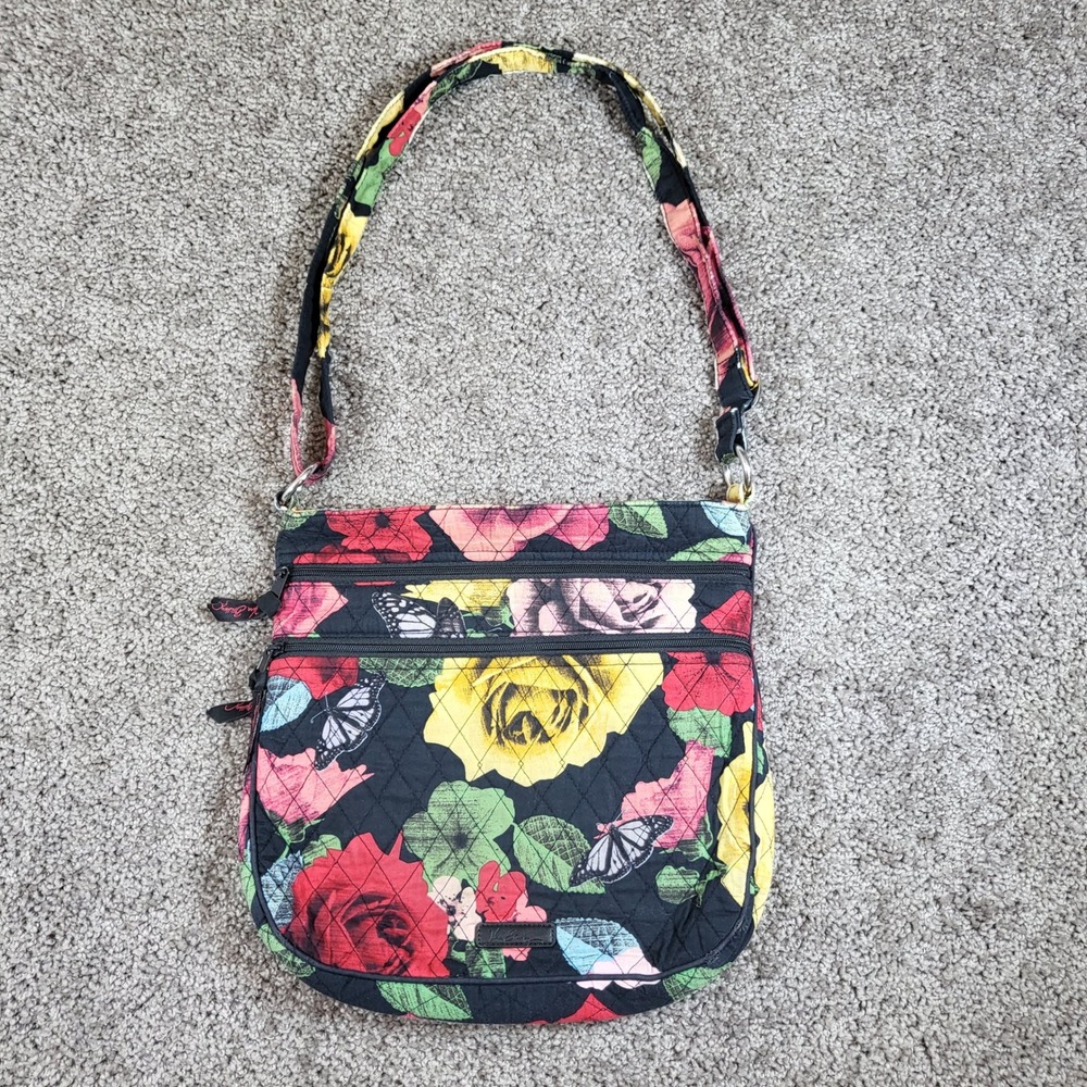 Vera Bradley Floral Quilted Shoulder Bag‎ Purse Zipped Pockets